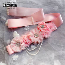 Elegant Satin Flower Sash Mother-to-be Belt Brides Decoration Photography Props Wedding Flower Pearl Pregnant Woman Girdle KG13 2024 - buy cheap