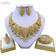 Liffly, индийские Модные Ювелирные наборы для женщин, преувеличенное большое ожерелье, браслет, серьги, кольцо, кристалл, ювелирные изделия, Свадебный Подарок на годовщину 2024 - купить недорого
