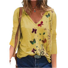 Butterfly Print Long Sleeved Sexy V Neck Women's T Shirt Spring Autumn All Match Street Hipster Loose Casual Ladies Tees 2XL 2024 - buy cheap