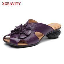 XGRAVITY New Summer Shoes Pretty Ladies Fashion Casual Outdoor Shoes Genuine Leather Strange Heel Sexy Slippers Sandals Women 2024 - buy cheap