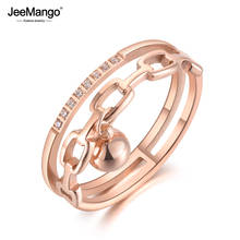 JeeMango Stainless Steel Geometric Chain & Ball Ring Mosaic CZ Crystal Rose Gold Anniversary Ring Jewelry For Women JR19092 2024 - buy cheap