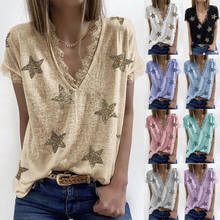 Women Tees Female 2021 Big Large Lace Star Summer Befree Boho Sexy Casual Tops Femme Hole Out V Neck Ladies T Shirts Plus Sizes 2024 - buy cheap