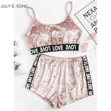 JULY'S SONG-Conjunto de Pijama de terciopelo para mujer, ropa de dormir, Top corto, bragas, pantalones cortos, lencería 2024 - compra barato