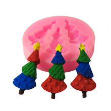 3 agujeros árbol de Navidad en forma de molde de silicona para decoración de pasteles Fondant galletas herramientas 3D silicona molde goma de mascar dulces 2024 - compra barato