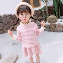 2020 baby Girls Knitting Clothing Set plaid Sweaters+skirts Kids Girl Autumn Winter Fashion Suits Children Knit Clothes 2024 - buy cheap