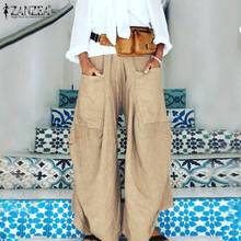 2022 ZANZEA Fashion Casual Wide Leg Pants Women's Summer Trousers Solid Elastic Waist Pant Female Front Pockets Pantalon Palazzo 2024 - buy cheap