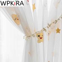 Cartoon Smile Face Stars Embroidered Tulle Curtain for Kids Girls Bedroom Bay Window Sheer Voile Fabric Screening Panel AD659E 2024 - buy cheap