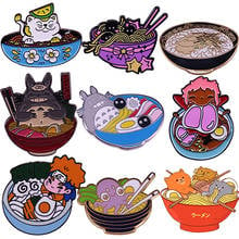 Bonito ramen esamle pino engraçado dos desenhos animados charaters comer noodle broche totoro gato distintivo jóias 2024 - compre barato