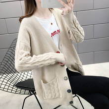 2020 New Spring Autumn Sweater knitted Cardigan Women Fashion V-neck Long sleeve Pockets Sweaters Loose Knitwear Women Tops H642 2024 - buy cheap