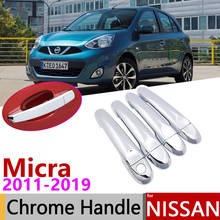 for Nissan Micra K13 Renault Puls 2011~2019 Chrome Door Handle Cover Car Accessories Stickers Trim Set 2012 2014 2016 2017 2018 2024 - buy cheap