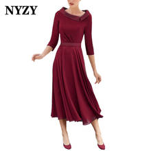 M392C NYZY Chiffon Bowl Neck 3/4 Sleeves Burgundy Mother of the Bride Dresses 2021 Wedding Party Dress Cocktail Evening Gowns 2024 - buy cheap