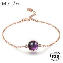 Jellystory Fashion 925 Silver Bracelet with Round Shape Amethyst Gemstone for Women Fine Jewelry Wedding Anniversary Party Gift 2024 - buy cheap