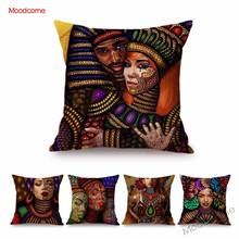 Colorful African Queen Girl Face Art Painting Decorative Sofa Throw Pillow Case Cotton Linen Exotic Ethnic Style Cushion Cover 2024 - buy cheap