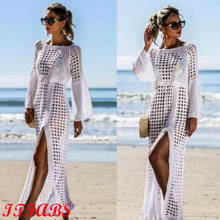 Brand New Women Sexy Hollow Knitted Beach Long Sleeve Bikini Cover Up Maxi Holiday Dress Sun protection shirt Cover-ups 2024 - buy cheap