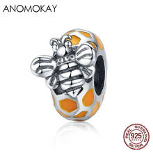 Anomokay 100% 925 Sterling Silver Honeycomb Bee Spacer Charm fit Bracelet Necklace Cute S925 Silver Animal Bead for DIY Jewelry 2024 - buy cheap