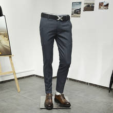 Pantalones largos a rayas grises para hombre, traje formal de estilo coreano, ajustado, para oficina, talla grande 36 2024 - compra barato