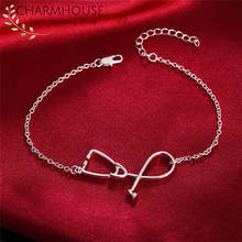 Charmhouse pulseira de prata pura 925, feminina, pulseira com corrente, joia estilosa, presente 2024 - compre barato