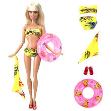 NK One Set Doll Yellow Three-Pcs Swimsuit Beach Swimsuit + Slippers + Swimming Buoy Life Buoy Give For Barbie Doll Girl Gift 6X 2024 - buy cheap