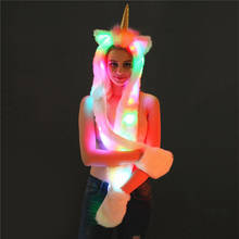 Cute Light Up LED Faux Fur Unicorn Plush Hat for Women Kawaii Girls Rave Party Faux Fur Unicorn Cosplay LED Hats Plus Size 2024 - buy cheap