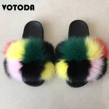 Summer Women Fox Fur Slippers Real Fur Slides Female Indoor Flip Flops Casual Home Slippers Lady Fur Sandals Fluffy Furry Shoes 2024 - buy cheap