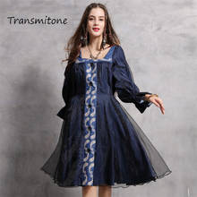 Women Dress 2019 Autumn Vintage Dresses Organza Dresses Long Flare Sleeve Square Collar Embroidery Vestidos B82131 A line Dress 2024 - buy cheap