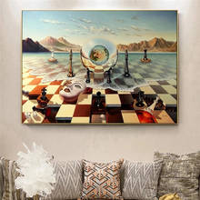 Canvas Painting Salvador Dali Surrealism Chess Mask on Sea Prints on Wall Art Abstract Weird Posters Picture Home Decor Cuadros 2024 - buy cheap