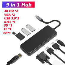 Type C концентратор для HDMI USB 3,0 концентратор док-станция VGA двойной HDMI RJ45 USB адаптер конвертер PD Зарядка для Loptop USB C концентратор 2024 - купить недорого