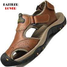 Sandálias masculinas de couro legítimo, sapatos casuais para o ar livre de presilha para caminhada na praia 2024 - compre barato