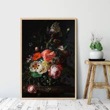 Cuadro sobre lienzo para decoración de sala de estar, pintura clásica con estampado Floral, flor holandesa, póster negro 2024 - compra barato