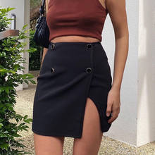 Mini saia feminina, saia da moda para verão, de cintura alta, com botão, para escritório, preta, casual, streetwear 2021 2024 - compre barato