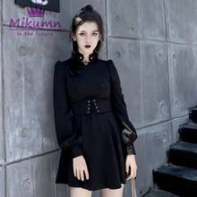 2020 Spring Black Vintage Gothic Dress Sexy Hollow Out Stand Collar Women Vestidos Lace-up Slim Long Sleeve A Line Punk Dresses 2024 - buy cheap