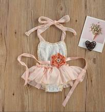 Newborn Baby Girl Lace Floral Bodysuits Dress Jumpsuit 3D Flower Belt Halter Baby Bodysuits Outfits Clothes Set 0-24 Months 2024 - buy cheap