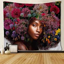 Black Art Wall Tapestry Hippie Art African American Women Flower Hair Art Tapestries Wall Hanging 2024 - buy cheap