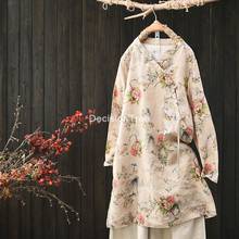 2021 roupa chinesa tradicional flor chinesa impressa hanfu roupa oriental blusa de linho chinesa tradicional para mulheres 2024 - compre barato