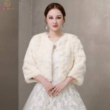 2021 Ivory Three Quarter Sleeve Formal Party Evening Jackets Wraps Faux Fur Wedding Capes Winter Women Bolero Shawls In Stock 2024 - buy cheap