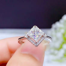 Moissanite 1 quilates anel de diamante quadrado contém certificado 925 prata esterlina, cor bonita 2024 - compre barato
