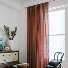 1.5M Width Bohemian Striped Printing Orange Cotton Linen Curtain Art Kitchen Half Shaded Curtains 2024 - buy cheap