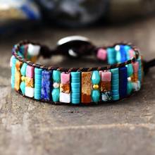 Boho Bracelet Natural Beads Single Leather Wrap Bracelets Semi Precious Stones Reiki Cuff Bangle Bohemian Jewelry Dropshpip 2024 - buy cheap