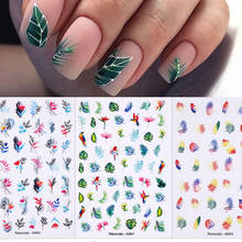 3D наклейки для ногтей Harunouta с зелеными листьями и полосками, слайдеры с весенними цветами и листьями, переводные наклейки для ногтей, украшения для маникюра 2024 - купить недорого