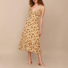 Dresses For Women 2021 Elegant Ruffle Hem Chiffon Midi Dress Sexy V Neck Spaghetti Strap Tie Vintage Floral Print Summer Dress 2024 - buy cheap