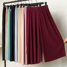 Women Summer Thin chiffon pleated Trousers Black Wide Leg Loose Pants Ankle Length Pants Casual trouser Elastic Waist Pants 2024 - buy cheap