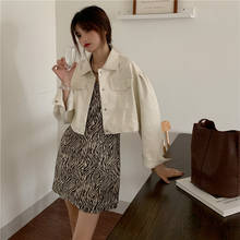 Jaqueta feminina couro sintético com bolso, casaco curto gola alta moda primavera estilo coreano 2024 - compre barato