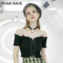 PUNK RAVE Girl's Gothic Off Shoulder Short-sleeved Exposed Navel Tops High Waist Short Sleeve Summer Pink Black Women T-shirt 2024 - buy cheap