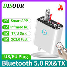 Bluetooth 5,0 приемник аудиопередатчика с европейской и американской вилкой QC2.0, быстрое зарядное устройство с управлением через приложение, 3,5 мм AUX RCA TF/U Play TV, беспроводной адаптер 2024 - купить недорого