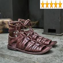 Sandalias de verano tejidas para hombre, zapatos de playa de cuero genuino, hechos a mano, estilo Gladiador, con cordones 2024 - compra barato