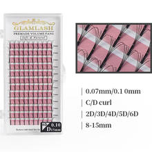 Glamlash cílios postiços longos pré-fabricados, cílios para extensão de volume russo de vison