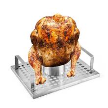 Steel Beer Can Chicken Turkey Roaster Oven Rotisserie BBQ Grill Rack Stand Holder Tray Turkey Vertical Poultry Roaster Rack Xmas 2024 - buy cheap