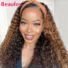 Beauté fox peruca com faixa de cabeça ondulada, peruca de cabelo humano, cabelo brasileiro, para mulheres, remy, marrom, colorido 2024 - compre barato