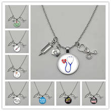 New fashion personality nurse medical syringe stethoscope image necklace glass round glass dome necklace pendant gift 2024 - buy cheap