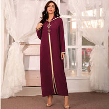 Abaya Djellaba de Dubái para mujer, caftán marroquí con adorno de diamantes trenzados, Hijab musulmán de manga larga, vestido largo, ropa árabe islámica 2024 - compra barato